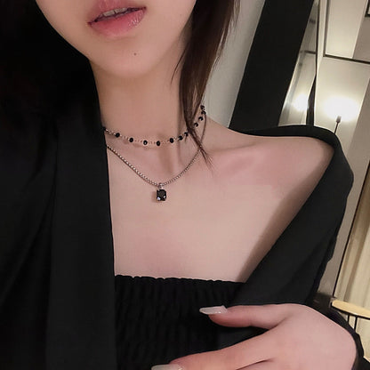 Black Zircon Beaded Double-layer Clavicle Chain